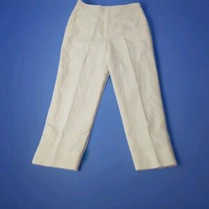 Ruby Rd Pants Women 8 Cream Linen Rayon Blend Ankle Luxury Corpcore Coastal